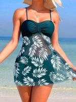 2025 Vestido corto Tankini con pantalones cortos traje de baño para mujer traje de baño femenino acolchado estampado traje de baño ropa de playa para nadar verano - details 8