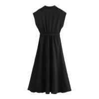 - Vestido camisero sin mangas con cinturón, mezcla de lino, estilo europeo y americano para mujer - details 9