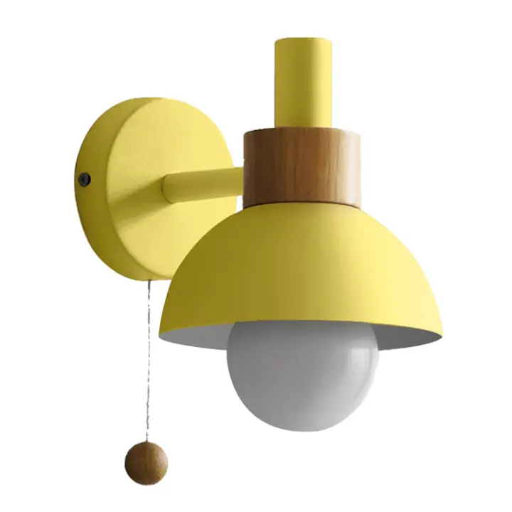Lámpara LED de pared con interruptor, candelabro de madera, iluminación interior, decoración del hogar, cabecera, dormitorio, sala de estar con bombilla D - 1