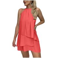 Elegante Vestido de Fiesta de Club sin Mangas y sin Espalda Halter de Volantes de Capas con Lazo Trasero Vestidos de Vacaciones para Mujeres - details 8
