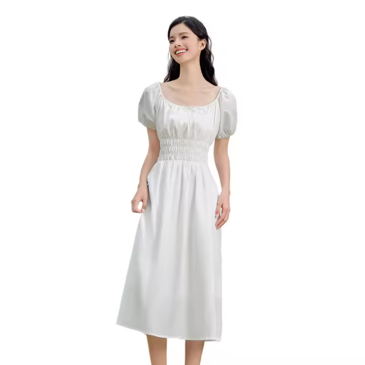 Vestido Semir para Mujer Verano 2024 Suelto, Elegante, Cuello Cuadrado, Cintura Recortada, Estilo Francés - 1