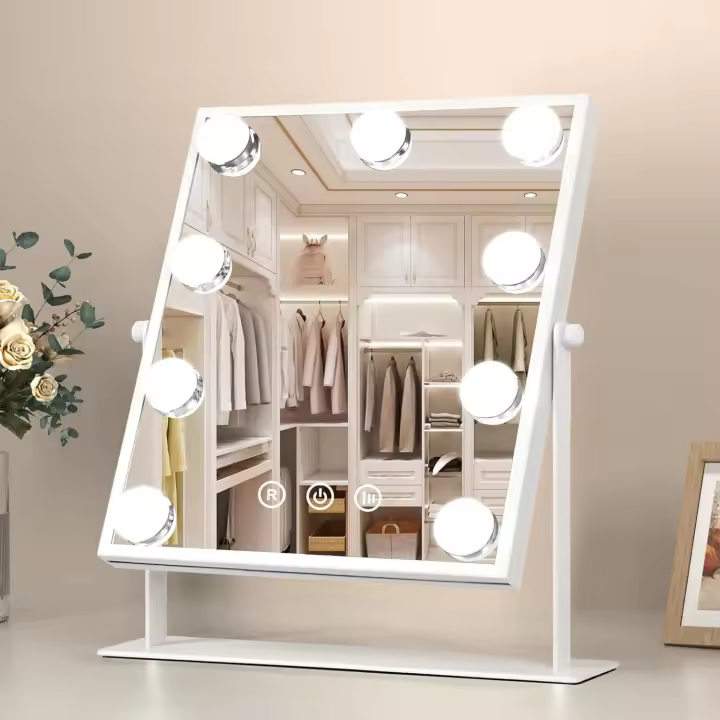 Maquillaje grande Hollywood con 9 bombillas LED en 3 modos, luz ajustable, 360 °   Rotación, Control táctil, Enchufe, Mesa de belleza cosmética - 1