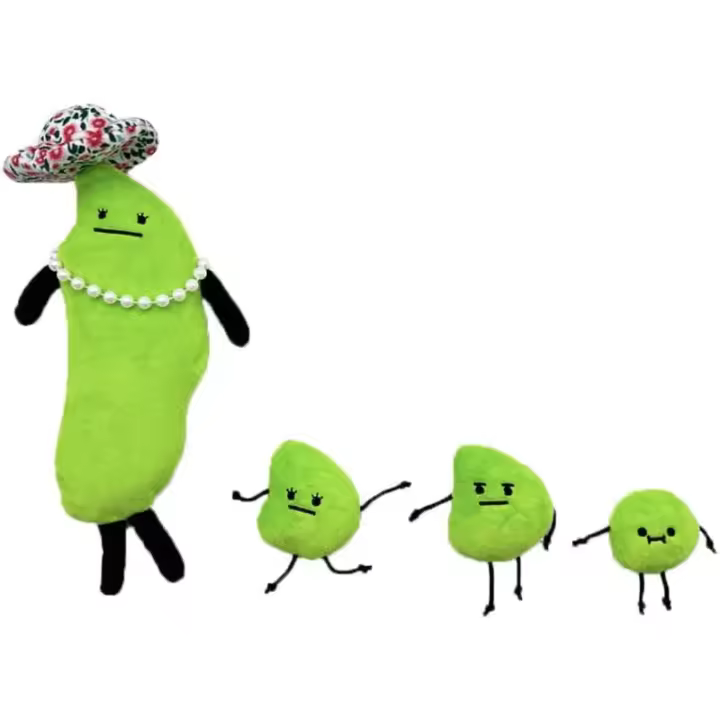 Peluche, peluche de la familia Edamame, lindo juguete de peluche verde Edamame, decoración de sofá, juguete de colección de almohadas, juguetes de peluche verdes, regalo para niños - 1