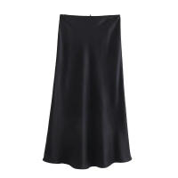 TRAFZA-faldas a la moda para mujer, Falda Midi ajustada con textura de seda satinada sólida, elegante para fiesta, 2024 - details 2