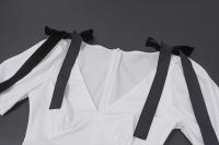BUNO-Vestido largo con lazo para mujer, prenda de cintura alta, manga corta, elegante, ajustado, para fiesta - details 10