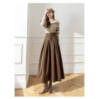 Faldas elegantes de lana sintética para mujer, falda informal holgada de cintura alta con bolsillos para oficina, Otoño e Invierno - details 17