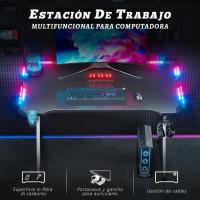 Mesa de Escritorio LED para Juegos Ergonómica Fibra de Carbono Negro Para Computadora y Auriculares - details 11