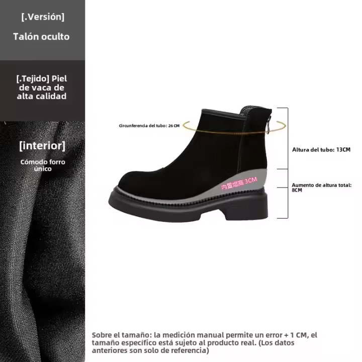 Nuevo aumento de altura interior Chelsea terciopelo simple versátil cuero mate versátil botas de mujer - 1