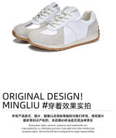 Cuero nuevos zapatos de entrenamiento moral deportivo de fondo plano zapatos blancos casuales para mujer - details 12