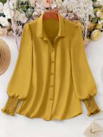 Blusa informal de talla grande para mujer, blusa de manga abombada de Color sólido, adecuada para oficina y exteriores, con un solo pecho, novedad de primavera y verano 2025 - details 6
