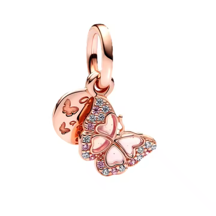 Colgante de Pulsera de Plata Esterlina 925 Diseño de Mariposa Dorada Rosa - 1