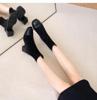 Botas cortas de tacón medio negro simple que combinan con botas de hombre de tacón grueso - details 17