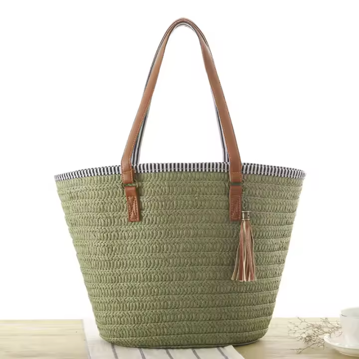 Nuevo 2025 simple cuerda de papel bolsa tejida de moda con flecos colgante bolsa tejida de papel bolsa de playa para mujer - 1