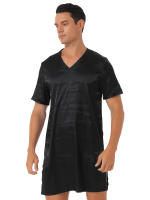 Camisón de satén para hombre y mujer, ropa de dormir de manga corta con cuello en V, ropa de dormir para el hogar, ropa de dormir con abertura lateral, albornoz para dormir - details 6