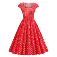 X Vestido acampanado con estampado de lunares y manga cuadrada elegante de verano para mujer - details 0