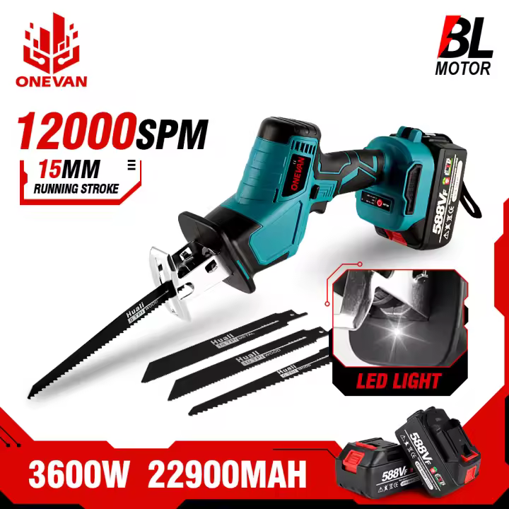 ONEVAN-Sierra alternante eléctrica sin escobillas, herramienta de corte de madera y Metal de velocidad Variable para batería Makita de 18V - 1