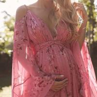 Vestido de mujer con cuello en V, floral, vestido largo rosa, tallas grandes - details 5