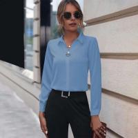 Blusa de Verano Elegante Cuello en V Blusa de Manga Larga de Color Sólido - details 13
