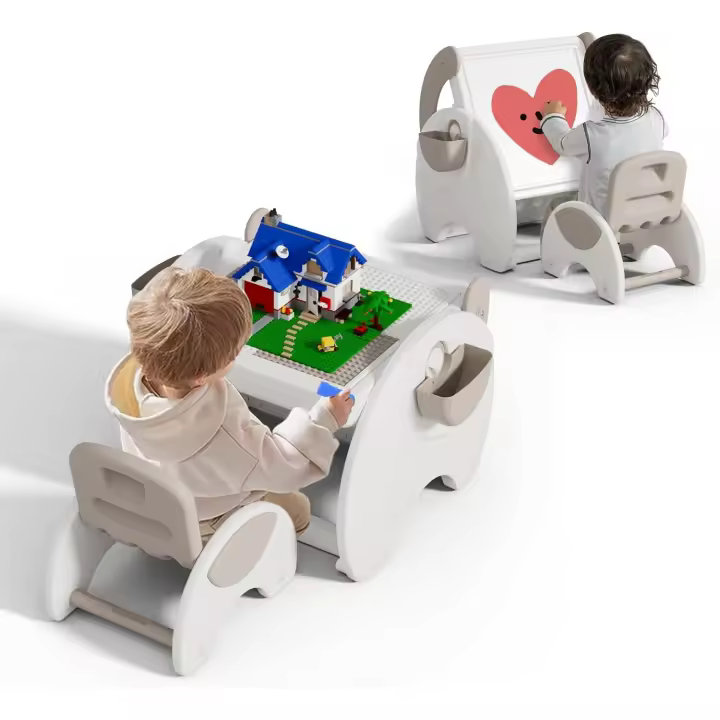 Set de Mesa y Silla para Niños de 4 En 1 Fácil de Limpiar, Rotulador de Acuarela, Almacenamiento, Mesa de Actividades Montessori, Caqui - 1