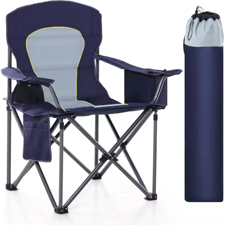 Silla de Camping Plegable de Gran Tamaño Azul Soporte de 450 Libras Silla Deportiva para Césped con Portavasos y Bolsa Térmica - 1