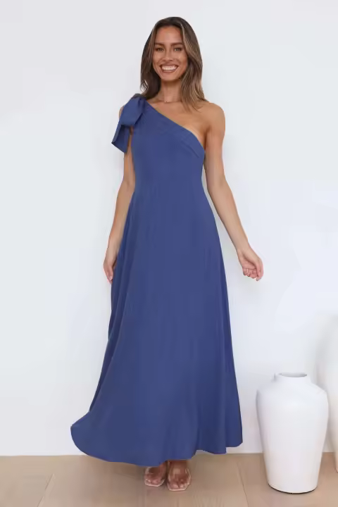 Vestido Largo Sin Mangas de Verano de Color Sólido Cuello de Diadema a la Moda - 1