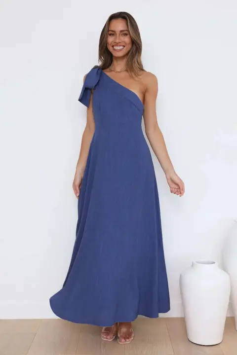 Vestido Largo Sin Mangas de Verano de Color Sólido Cuello de Diadema a la Moda - 1