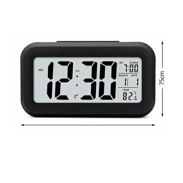 Despertador digital, pantalla de 5,3 pulgadas, hora, fecha, temperatura, 12/24 horas, con 8 tonos. Dimensiones: 13,5 x 7,5 cm - 1
