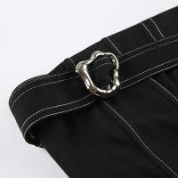 BUNO-Top corto ajustado negro sin mangas con hombros descubiertos, falda súper mini de cintura baja, ropa de calle de verano, conjunto de 2 piezas para mujer - details 12