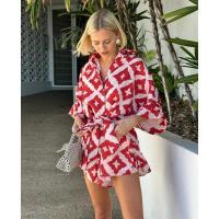 Mono casual con tirantes para mujer, mono rojo con estampado holgado y cuello vuelto, ropa de calle sexy 2025 - details 5
