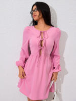 Vestido rosa de mujer vestido dulce hermana menor vestido mediano y largo - details 6