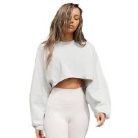 Sudadera corta con manga de murciélago lisa para mujer, jersey informal de calle con hombros caídos y cuello redondo para otoño, ropa de mujer para uso diario, camisetas para salir - details 3