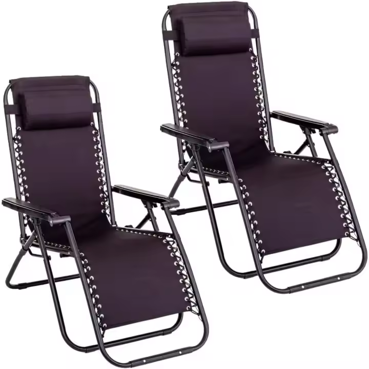 Pack de 2 sillas, Tumbonas Gravedad Cero reclinables con Bloqueo de Seguridad de Tejido Oxford y Acero de 95x65x106 cm, Hamacas jardín con cojín (Negro) - 1