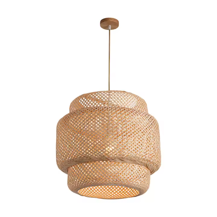 Luz colgante de techo Retro para cafetería, luces de Loft de estilo japonés tejidas a mano, pantalla de lámpara tejida de bambú para Casa de Té B - 1
