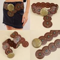 Cinturón de disco bohemio ancho exagerado con remaches, pretina de cuero occidental ajustable Y2k turquesa para mujer, cinturón Vintage para chica picante - details 2