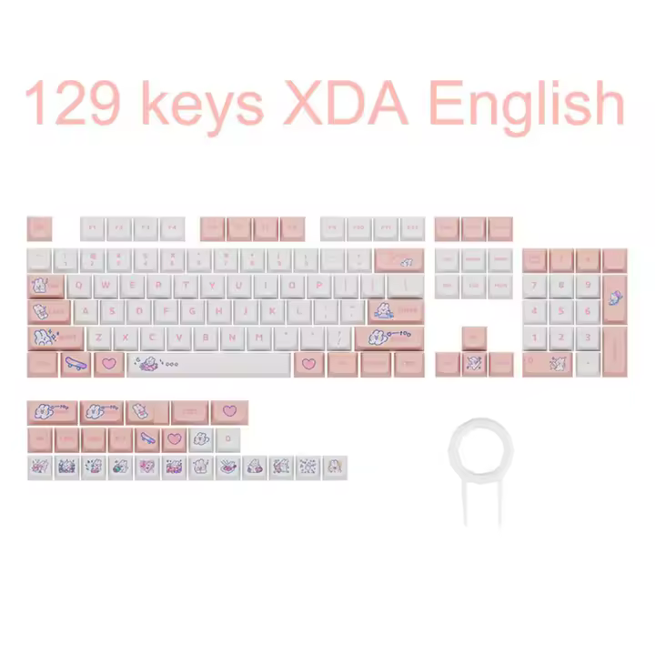 Juego de 129 teclas PBT para teclado mecánico, teclas de color rosa Steam Rabbit para Gaming, personalizadas, MX Switche, SYE-SUB, XDA - 1