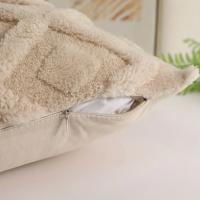 1 Uds. Funda de almohada bohemia de piel sintética de felpa, color caqui, funda de cojín decorativa suave y esponjosa de lujo, funda de almohada para sofá - details 2