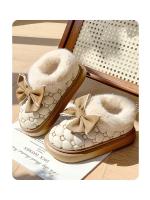 Tiendas Botines de plataforma para mujer, botines de nieve de invierno con lazo de diseñador, zapatillas mullidas para interiores, zapatos planos de casa para mujer, calzado cálido a la moda - details 4