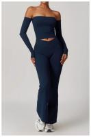 Traje de Yoga para gimnasio para mujer, conjunto deportivo ajustado transpirable, pantalones acampanados de entrenamiento, Camiseta deportiva de realce, conjunto de Yoga de manga larga, 2 uds. - details 20