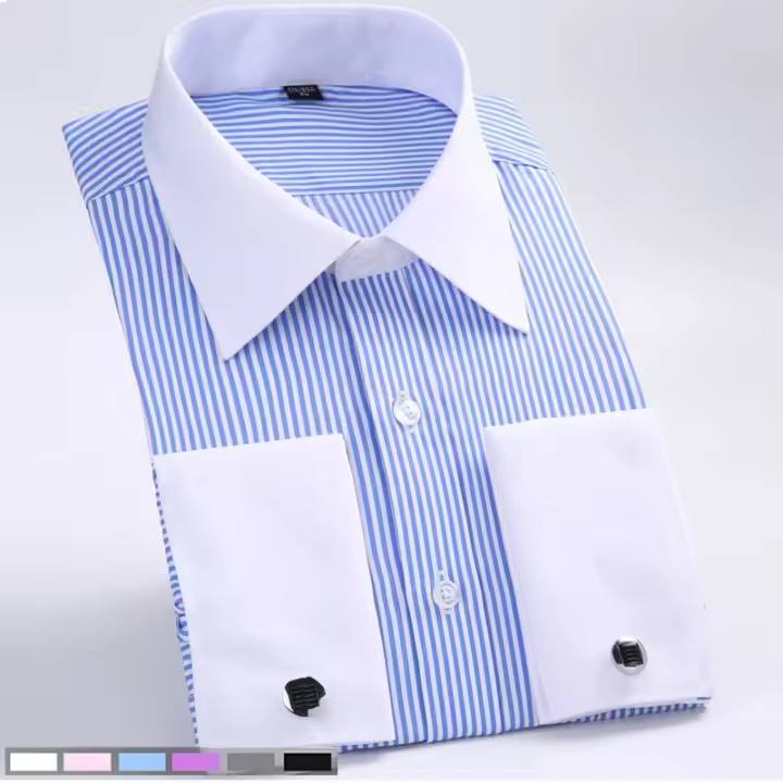 M ~ 6XL camisa de vestir con puños franceses para hombre 2024 nuevo blanco de manga larga botones formales de negocios camisas masculinas camisa con gemelos de ajuste Regular - 1