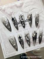 10 UDS parche de mariposa artificial líquido de metal negro punk gótico de imitación de uñas hecho a mano - details 5