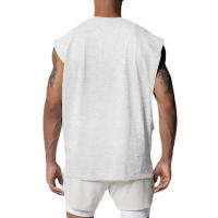 Camiseta sin mangas de gran tamaño con corte lateral abierto para hombre, ropa de culturismo de secado rápido con estampado de l - details 14