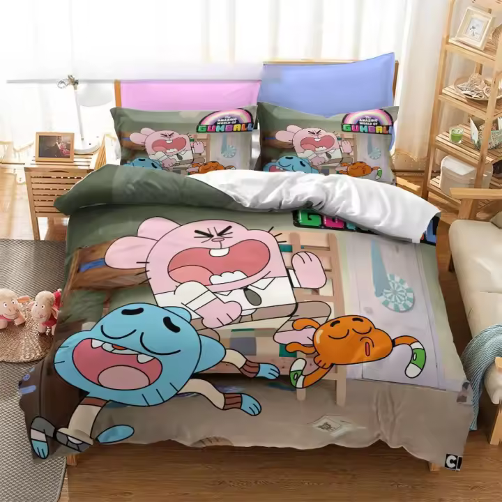 Conjunto de Cama 3D Impreso de Anime Amazing World Gumball Funda de Edredón Darwin Anais - 1