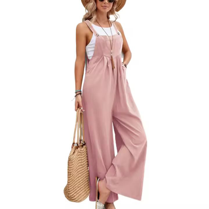 Monos de Verano sin Mangas Pantalones Ligeros con Cinturón de Abalorios para Mujeres - 1