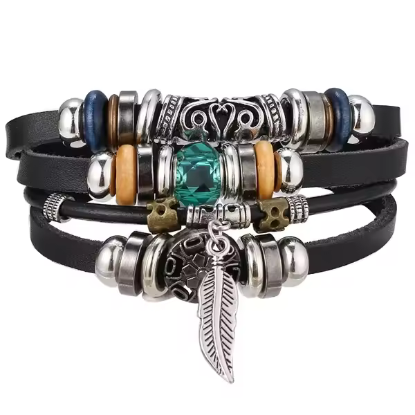 pulseras y brazaletes de flores Vintage, pulsera bohemia de cuero de múltiples capas 2019 para mujer y hombre, regalos de joyería Punk para mujer - 1