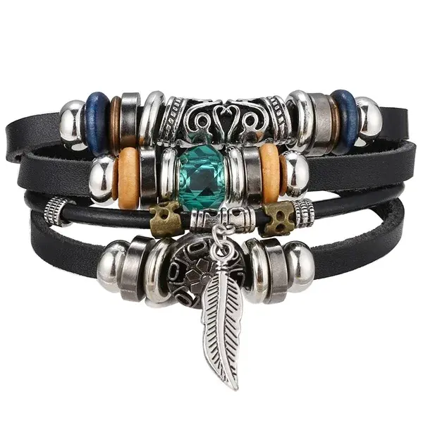 Pulsera Bohemia Vintage de Cuero con Múltiples Capas Estilo Punk para Hombres y Mujeres - 1