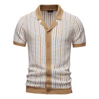 Camisa Polo Para Hombre AIOPESON 2025 Con Patrón Rayado Y Panel De Contraste Malla Transpirable Cuello En V Corto Estilo Casual Verano - details 1