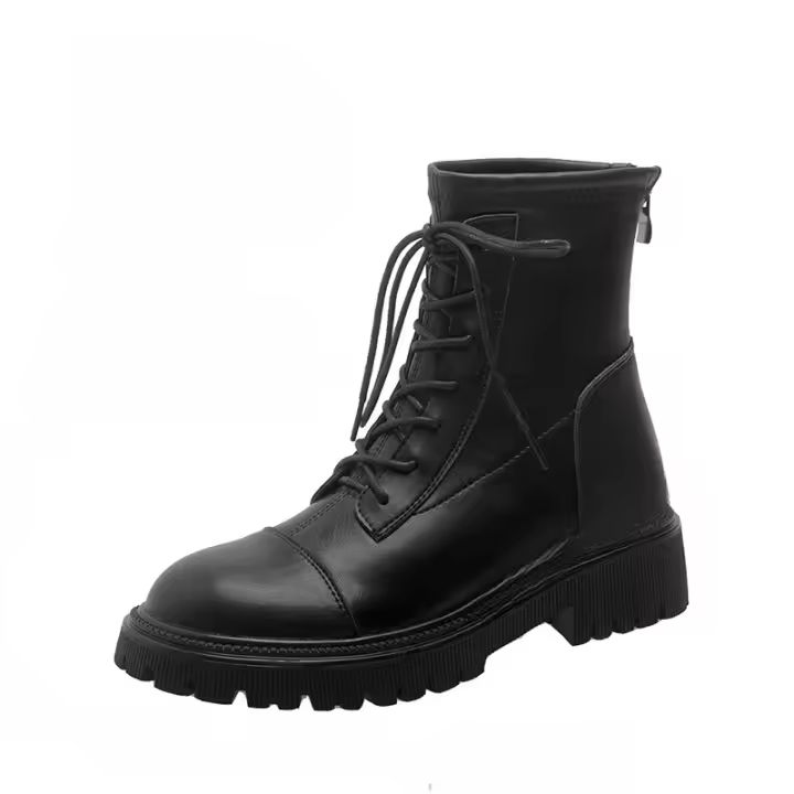 Versión coreana de un solo forro con cordones, cremallera trasera, punta redonda, suela de goma, zapatos de plataforma casuales para mujer - 1