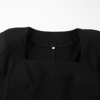 Primavera estilo francés elegante pequeño negro largo cuello cuadrado Slim Fit Bodycon diseño Dre - details 13