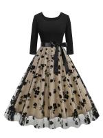 Elegante Vestido de Malla Bordada de Rosa Vestido de Fiesta de Otoño con Cinturón - details 19