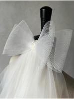 Velo de novia blanco V302 con lazo, lazos de perlas, tul semitransparente multicapa, velo de novia hasta los hombros con peine para el pelo - details 14
